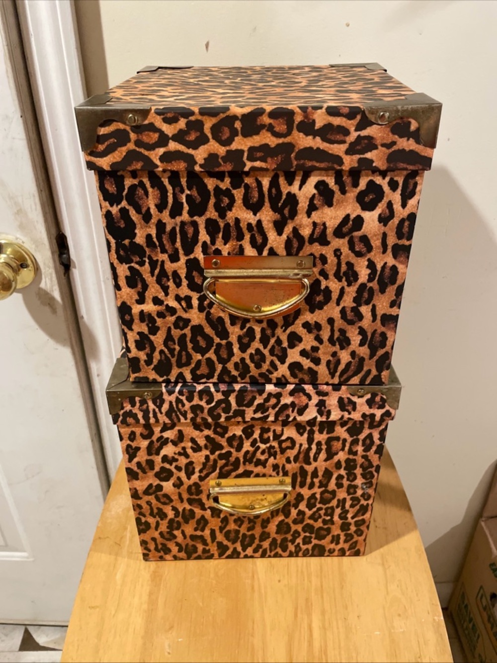 Source Unknown Leopard Print Storage Boxes with Gold Handles
